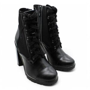 BCBGENERATION Womens Black Stretch Cushioned Lug Sole Lace Pilas Cap Toe Block H